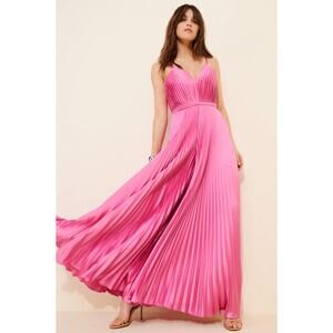 Ieena for Mac Duggal Pleated Plunge Neck Wide Leg Jumpsuit in Pink